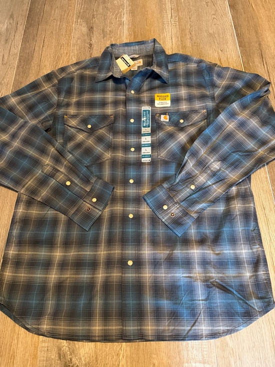 Carhartt Other - Carhartt Relaxed Fit Blue and Gray Plaid Long-Sleeve Button-Up Shirt